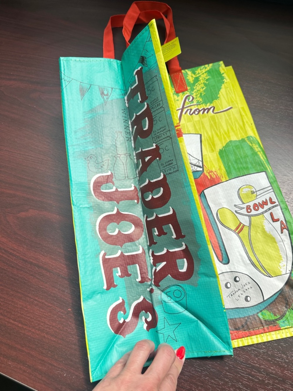 Trader Joe’s Greetings From New Jersey Colorful Tote Bag with Red Handles - Picture 3 of 4